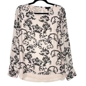 The Limited Blush Pink Black Line Printed Long Sleeve Blouse Medium M Scoop Neck